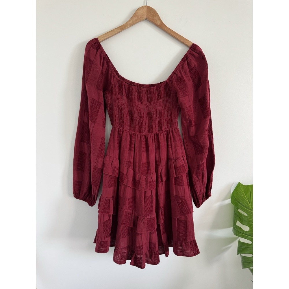 Altar'd State Dress Womens Burgundy Lined Long Sleeve S - Picture 1 of 10
